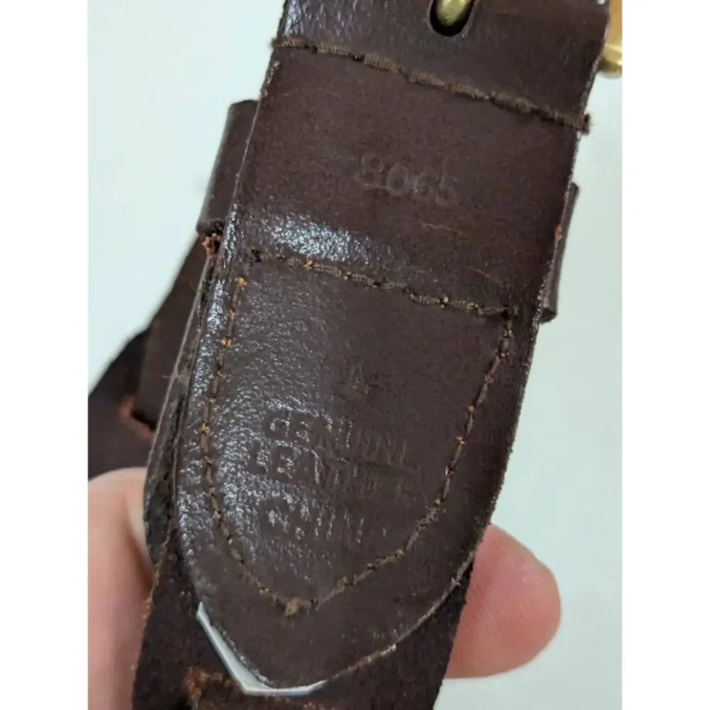 Women's chocolate brown Large woven Braided Genuine Leather Belt brass buckle